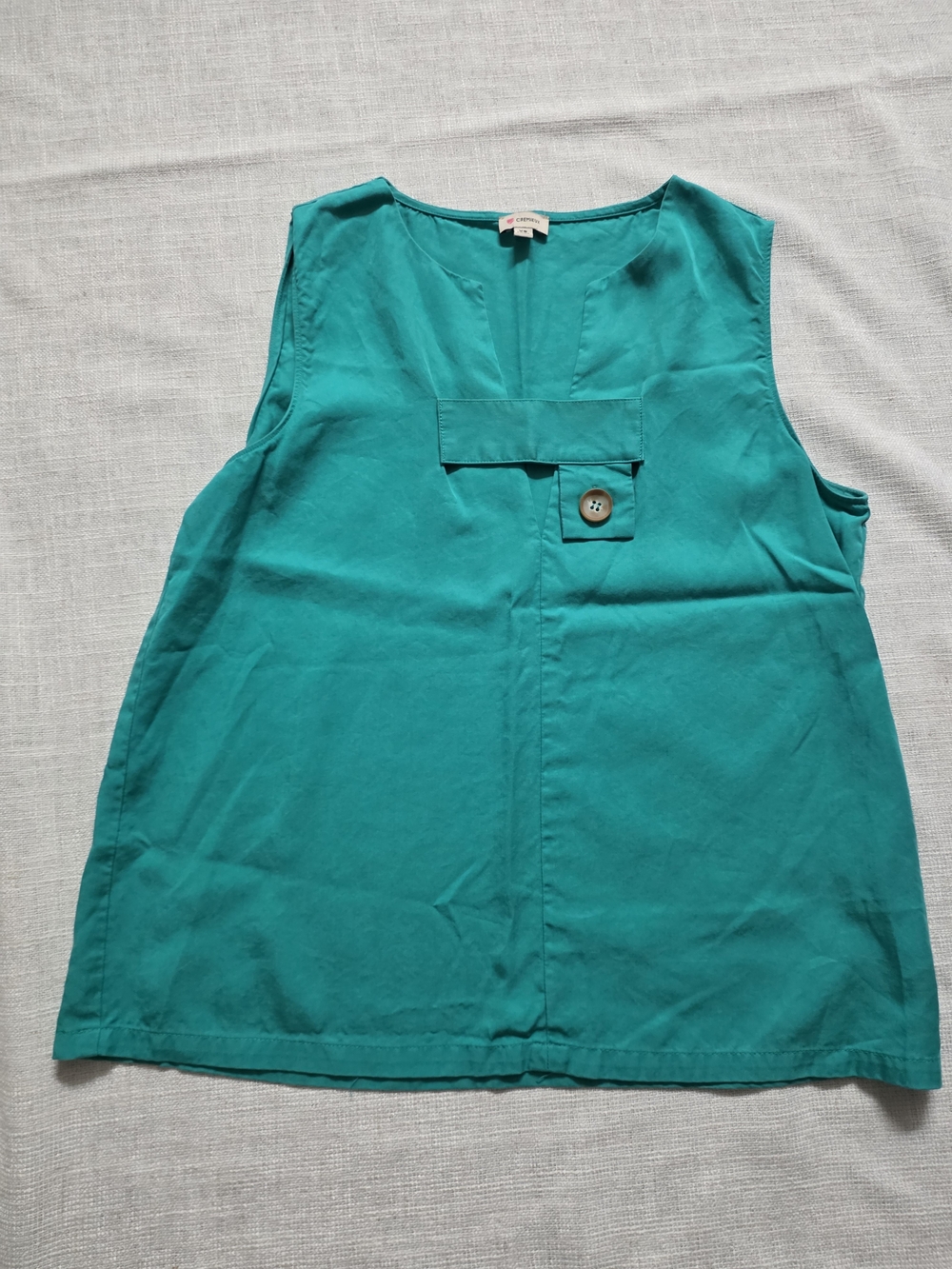 Cremieux Teal Sleeveless Tank with Decorative Button